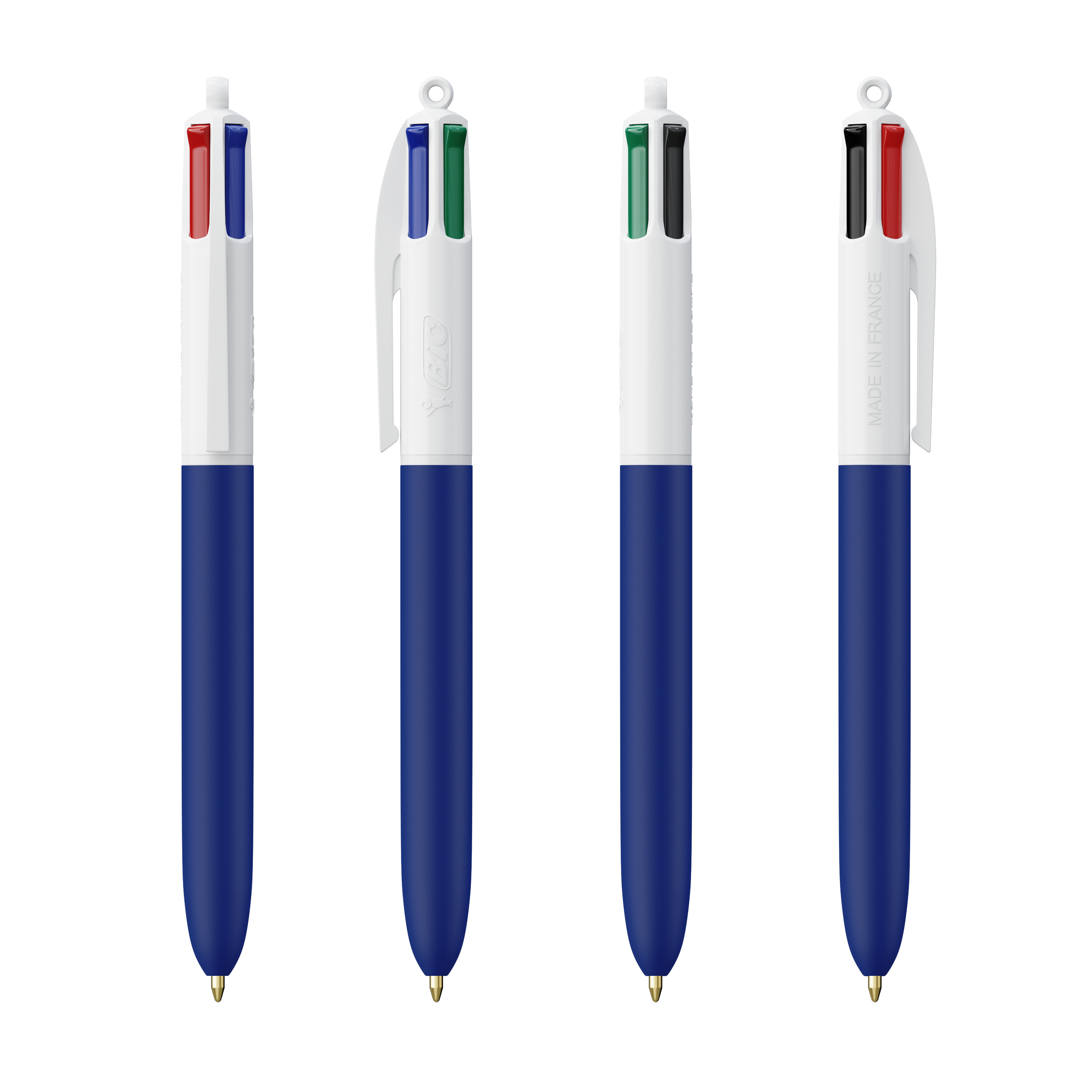 Stylo BIC® publicitaire 4 Couleurs Soft avec Lanyard Blanc - bleu marine soft